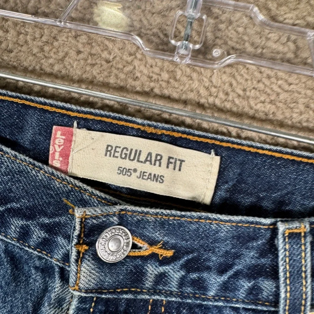 Levi's 505 Regular Fit Jeans Mens 36x34 Blue Denim Straight Leg Faded Distressed